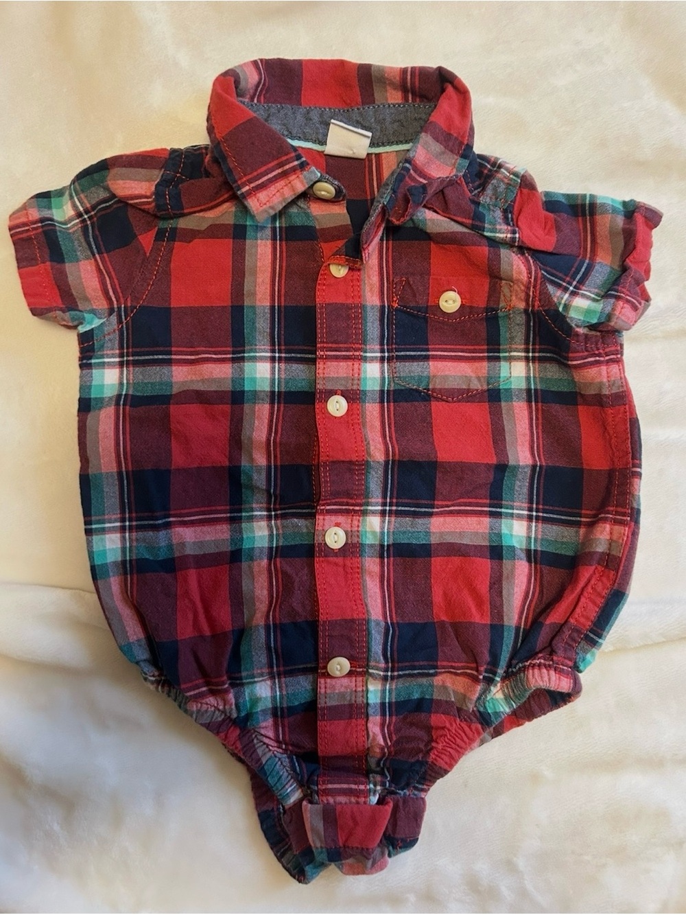 GAP Red and Navy Plaid Baby Button-Up Bodysuit